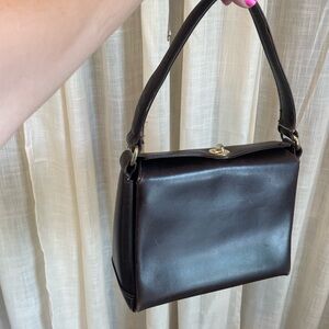 Vintage 1960’s Gucci Dark Brown Leather Shoulder Bag with Brass Details